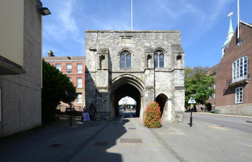 The outside of Westgate museum, an old stone gatehouse