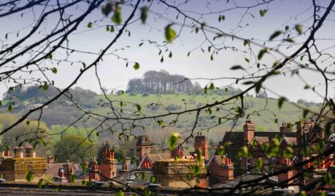 An image depicting Winchester as an iron age settlement, with trees in the background