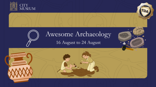 Banner titled Awesome Archaeology with an image of children excavating